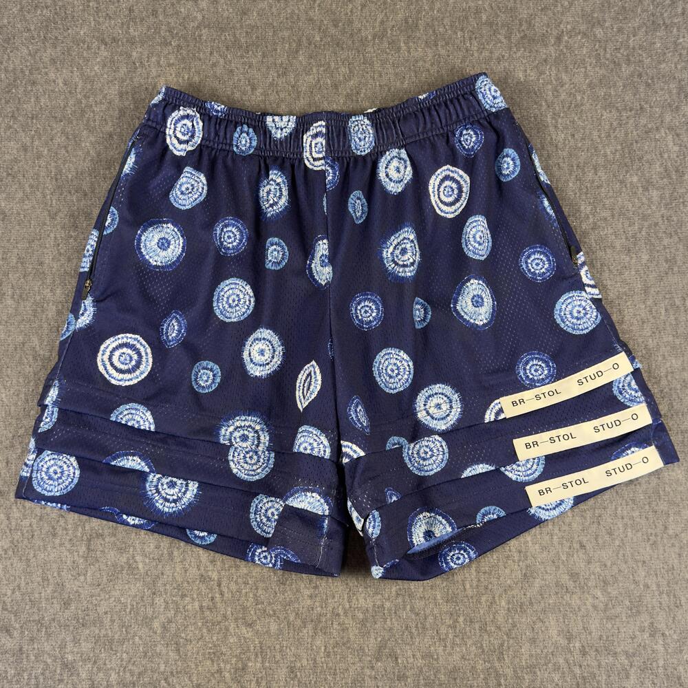 Bristol Studio Shorts Mens Large Blue Circle Print Mesh 6 Inch Inseam Athletic